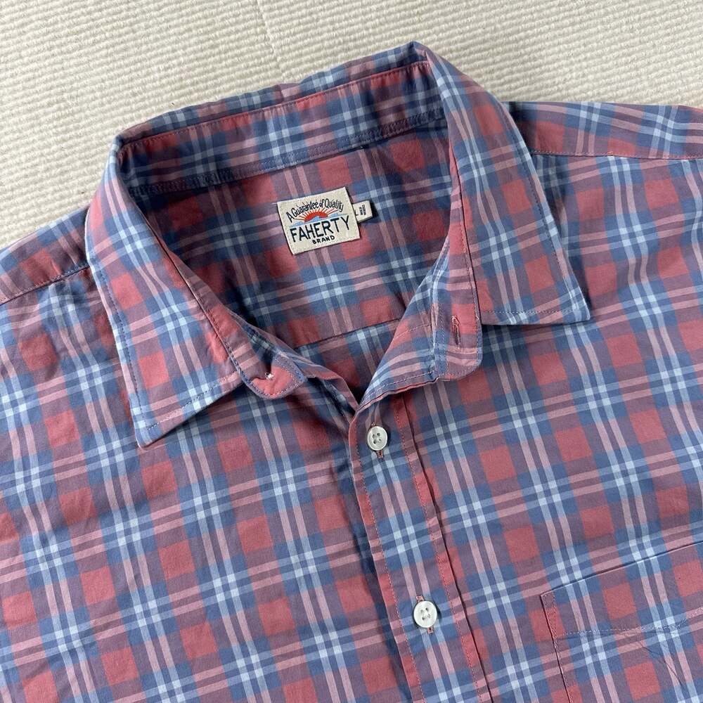 Faherty Brand Men's Long Sleeve Button Down Plaid Shirt Red Blue Size L